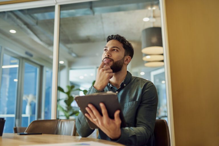 thinking or dreaming with a tablet computer 1890897776