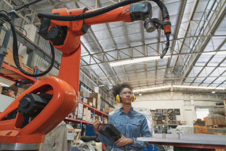 warehouse robot with person in the background