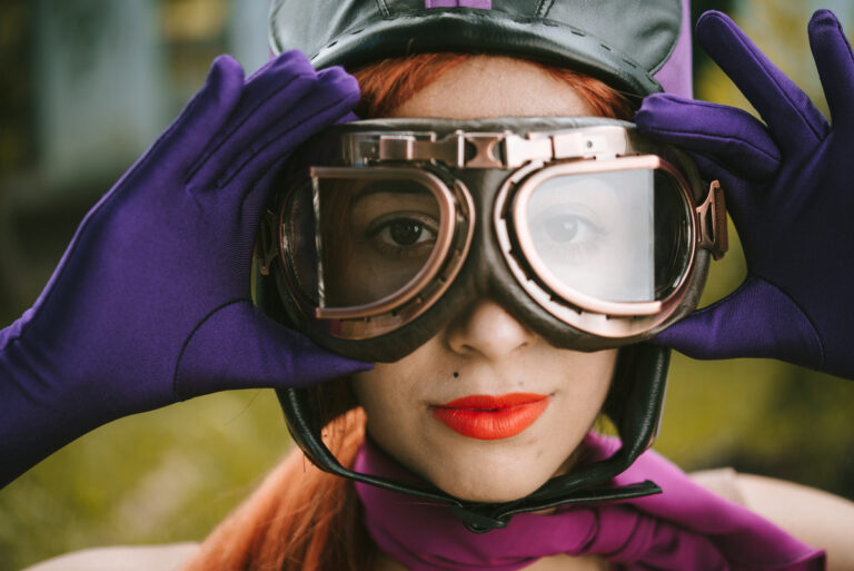 luxury woman in aviator goggles